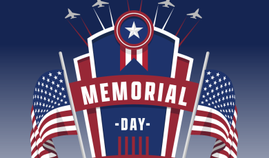 American flags and jet planes in the sky. Text that reads: All VCCCD Campuses & District Administrative Center will be closed on May 30 in honor of Memorial day. Remember and honor.