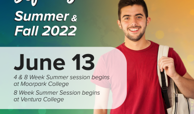 College student holding a backpack smiling. Text that reads: Define your future Summer Fall 2022, June 13. 