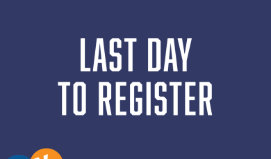 Graphic with bold text saying 'Last Day to Register'. The background features red, white, and blue stars. The bottom right corner displays the logo of the Community Colleges of Ventura County.