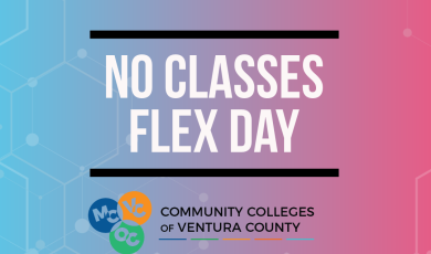 Gradient blue and pink background with "Not Classes - Flex Day" written in white font with the CCVC logo un the bottom of the graphic