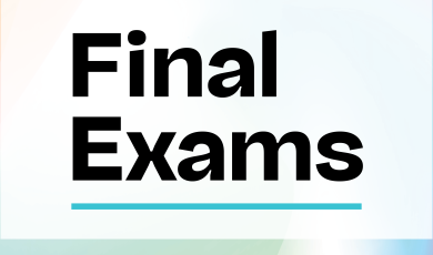 Gradient graphic with black text saying "Final Exams" announcement for the Community Colleges of Ventura County