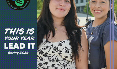 This is your Year to Lead "Spring 2026." Student Elections Voting Begins. Photo of two VCCCD students and VCCCD logo on the left