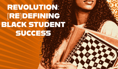 “Black Student Success Week: Revolution (Re)Defining Black Student Success, April 20–24, 2026.” Image shows a student holding a notebook and looking forward.