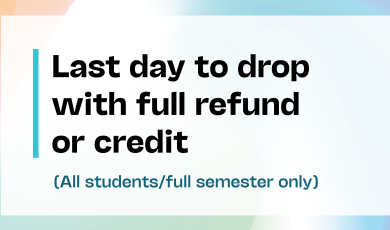 'Last day to drop with full refund or credit (al students/full semester only' text on a soft gradient background in orange, blue, and green, with the Community Colleges of Ventura County logo.