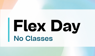 'Flex Day No Classes' text on a soft gradient background in orange, blue, and green, with the Community Colleges of Ventura County logo.