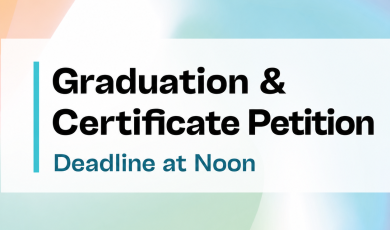 'Graduation & Certification Petition Deadline at Noon' text on a soft gradient background in orange, blue, and green, with the Community Colleges of Ventura County logo.