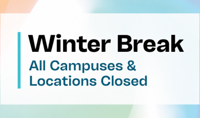 'Winter Break All Campuses & Locations Closed' text on a soft gradient background in orange, blue, and green, with the Community Colleges of Ventura County logo.