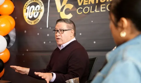 U.S. Rep. Salud Carbajal speaks with Ventura College student