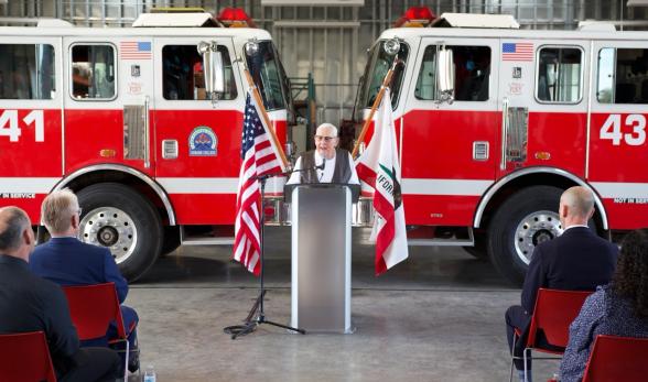 Oxnard College Fire Academy Founder Ed French speaks at dedi