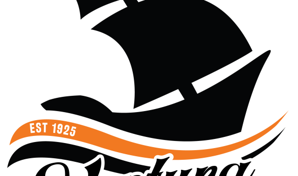VC logo of ship with two sails on an orange wave with text V