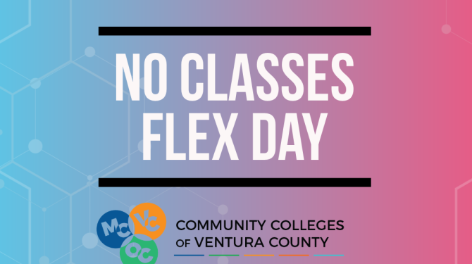 Gradient blue and pink background with "Not Classes - Flex Day" written in white font with the CCVC logo un the bottom of the graphic