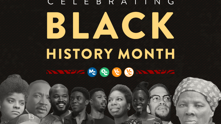 A vibrant collage celebrating Black History Month 2025, featuring iconic figures like Harriet Tubman, MLK Jr., Maya Angelou, and Barack Obama. Bold text reads 'Celebrating Black History Month 2025' on a patterned background with green, red, and gold accents, with organization logos at the bottom.