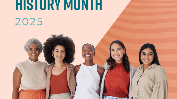 Five diverse women of different ages smile and embrace. Text reads “International Women’s Day, March 8,” with VCCCD college logos.