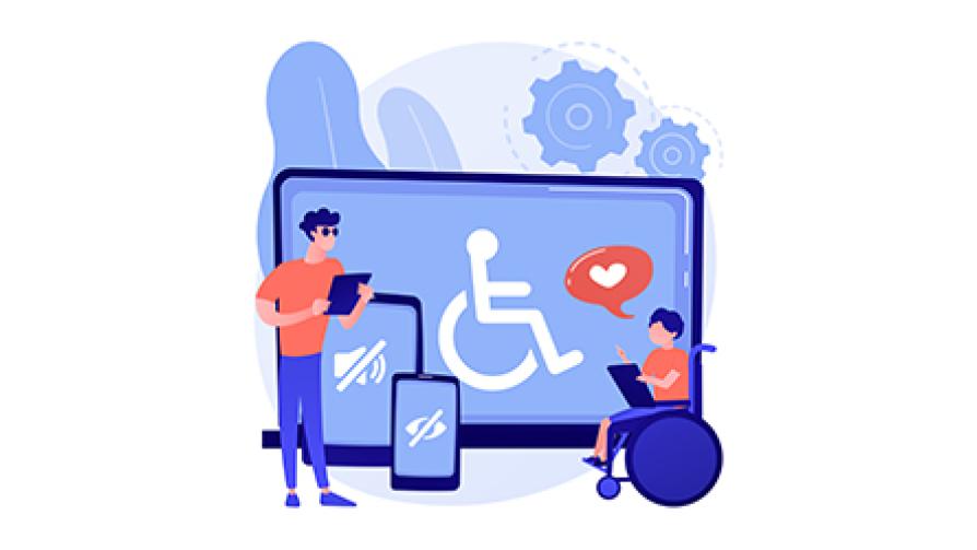 Illustration of different disabled users using accessibility technology
