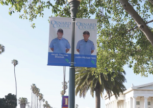 Light pole banners on C Street in Oxnard featuring two Oxnar Light pole banners on C Street in Oxnard featuring two Oxnar
