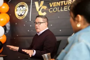 U.S. Rep. Salud Carbajal speaks with Ventura College student