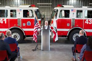 Oxnard College Fire Academy Founder Ed French speaks at dedi