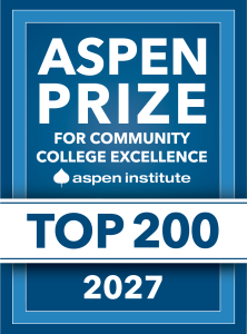Blue and white graphic badge that reads: “Aspen Prize for Community College Excellence – Aspen Institute – Top 200 – 2027.”
